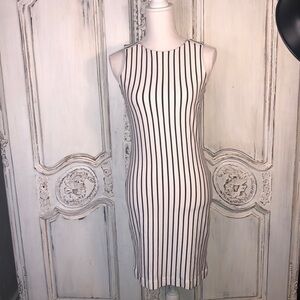 Banana Republic MadMen Navy on White Stripes Sleeveless Peekaboo Back Dress S/XS